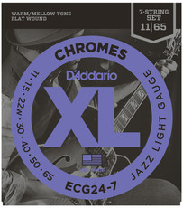 D'Addario ECG24-7 XL Chromes 11-65 Jazz Light 7 String Stainless Steel Flat Wound Electric Guitar Strings