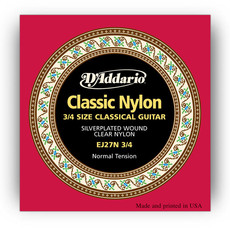 D'Addario EJ27N 34 ¾ Student Nylon Fractional Normal Tension Nylon Classical Guitar Stings