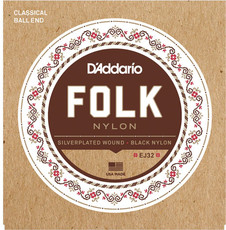 D'Addario EJ32 Folk Nylon Silver Wound Black Trebels Nylon Clasical Guitar String with Ball Ends