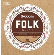 D'Addario EJ33 Folk Nylon 80/20 Bronze Clear Nylon Trebels Nylon Clasical Guitar Strings with Ball Ends