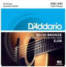 D'Addario EJ36 10-47 80/20 Bronze 12 String Acoustic Guitar Strings