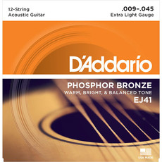 D'Addario EJ41 9-45 Phosphor Bronze Extra Light 12 String Acoustic Guitar Strings