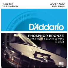 D'Addario EJ69 9-20 Banjo Phosphor Bronze Light 5 String Banjo Strings