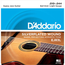 D'Addario EJ83L 10-44 Gypsy Jazz Silver Platted Light Ball End Acoustic Guitar Strings