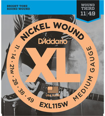 D'Addario EXL115W 11-49 Nickel Wound Blues Jazz Rock Medium Electric Guitar Strings with Wound 3rd String