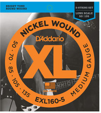 D'Addario EXL160-5 50-135 Nickel Wound Bass Custom Light Long Scale 5 String Bass Guitar Strings