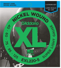 D'Addario EXL220-5 40-125 Nickel Wound Bass Super Light Long Scale 5 String Bass Guitar Strings