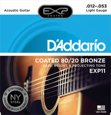 D'Addario EXP11-B25 12-53 EXP Coated 80/20 Bronze Light Acoustic Guitar Strings (25 Sets)