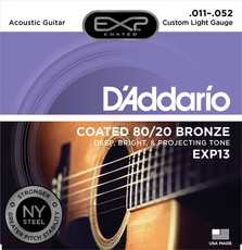 D'Addario EXP13 11-52 Coated 80/20 Bronze Custom Light Acoustic Guitar Strings