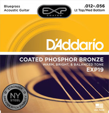 D'Addario EXP19 12-56 Coated Phosphor Bronze Light Top Medium Bottom Bluegrass Acoustic Guitar Strings