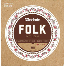 D'Addario Folk Nylon Silver Wound Clear Trebles Nylon Classical Guitar Strings with Ball Ends