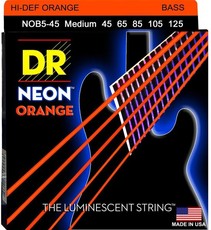 DR NOB5-45 Neon Orange 45-125 Medium Nickel Plated Steel 5-String Orange Coated Bass Guitar Strings