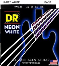 DR NWB-45 Neon White 45-105 Medium Nickel Plated Steel White Coated Bass Guitar Strings