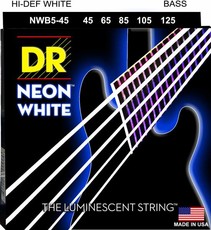 DR NWB5-45 Neon White 45-125 Medium 5-String Nickel Plated Steel White Coated Bass Guitar Strings