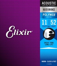 Elixir 11025 Polyweb 11-52 Custom Light 80/20 Bronze Coated Acoustic Guitar Strings