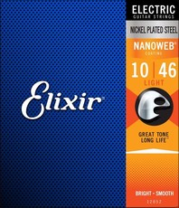 Elixir 12052 Nanoweb 10-46 Light Nickel Plated Steel Coated Electric Guitar Strings