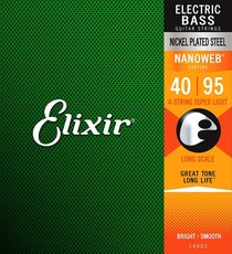 Elixir 14002 Nanoweb 40-100 4 String Super Light Nickel Plated Steel Long Scale Coated Bass Guitar Strings