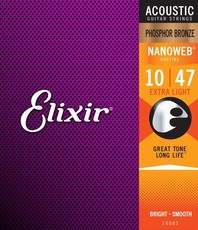 Elixir 16002 Nanoweb 10-47 Extra Light Phosphor Bronze Coated Acoustic Guitar Strings