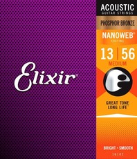 Elixir 16102 Nanoweb 13-56 Medium Phosphor Bronze Coated Acoustic Guitar Strings