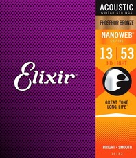 Elixir 16182 Nanoweb 13-53 HD Light Phosphor Bronze Coated Acoustic Guitar Strings