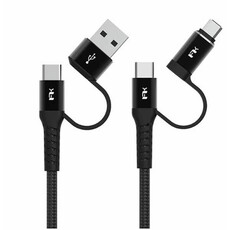 FEELTEK 2M Braided Andriod Charging/Data Cable interchangeable USB Type A/C Male to USB Type C/Micro USB Male - Black (FTK-CBL AFC-2MK)