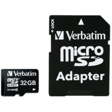 Verbatim 32GB Micro SDHC Class 10 Card plus Adapter (44083)