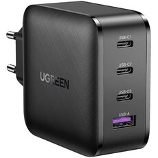 UGREEN 2PIN 65W MULTIPORT 3X TYPE-C WITH PD SUPPORT / 1X USB-A (BLACK) (UG-70774)