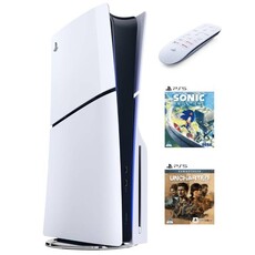 Sony Playstation 5 Slim Disk Console + PS5 Media Remote + Sonic Frontiers + Uncharted Legacy of Thieves Collection