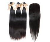 100% Human Brazilian Straight Hair with 3 Part Closure 10A Grade -8INCH