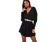 I Saw it First - Ladies Black Ribbed Wrap Front Belted Midi Dress