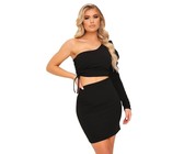 I Saw it First - Ladies Black Ribbed Wrap Front Belted Midi Dress