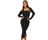 I Saw it First - Ladies Black Ribbed Wrap Front Belted Midi Dress