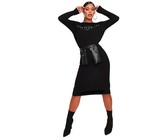 I Saw it First - Ladies Black Ribbed Wrap Front Belted Midi Dress