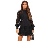 I Saw it First - Ladies Black Lace Frill Detail Skater Dress