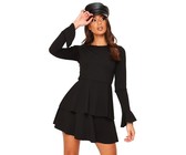 I Saw it First - Ladies Black Ribbed Wrap Front Belted Midi Dress