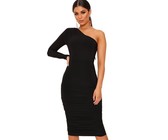 I Saw it First - Ladies Black Ribbed Wrap Front Belted Midi Dress