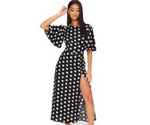 I Saw it First - Ladies Black Polka Dot Angel Sleeve Maxi Dress