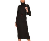 I Saw it First - Ladies Black Ribbed Wrap Front Belted Midi Dress