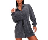 I Saw it First - Ladies Grey Acid Wash Button Through Mini Dress