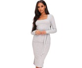 I Saw it First - Ladies White Satin Ruched Side Tie Strap Bodycon Dress