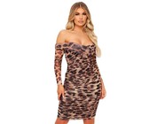 I Saw it First - Ladies Leopard Leopard Print Mesh Bardot Ruched Midi