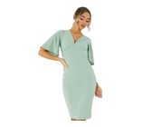 I Saw it First - Ladies Blue Double Layer Slinky Bardot Ruched Cut Dress