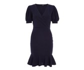 Quiz Ladies Wrap Puff Sleeve Dress - Navy