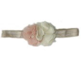 Layered Satin Flower with Pearl Centre on Lace Headband - White