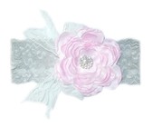 Layered Satin Flower with Pearl Centre on Lace Headband - White