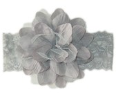 Layered Satin Flower with Pearl Centre on Lace Headband - White