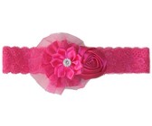 Layered Satin Flower with Pearl Centre on Lace Headband - White