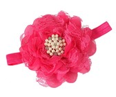 Satin & Tulle Layered Flower Headband in Coral Color