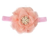 Satin & Tulle Layered Flower Headband in Coral Color