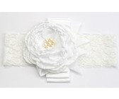 Layered Satin Flower with Pearl Centre on Lace Headband - White